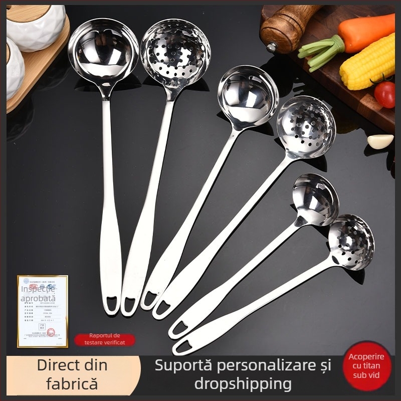 Linguri de supă din oțel inoxidabil cu mâner lung, linguri pentru oale, set pentru bucătărie de restaurant, serie cu coadă plată mare