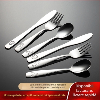 Set tacâmuri pentru copii din oțel inoxidabil 304: cuțit, furculiță și lingură cu ștampilă de dinozaur
