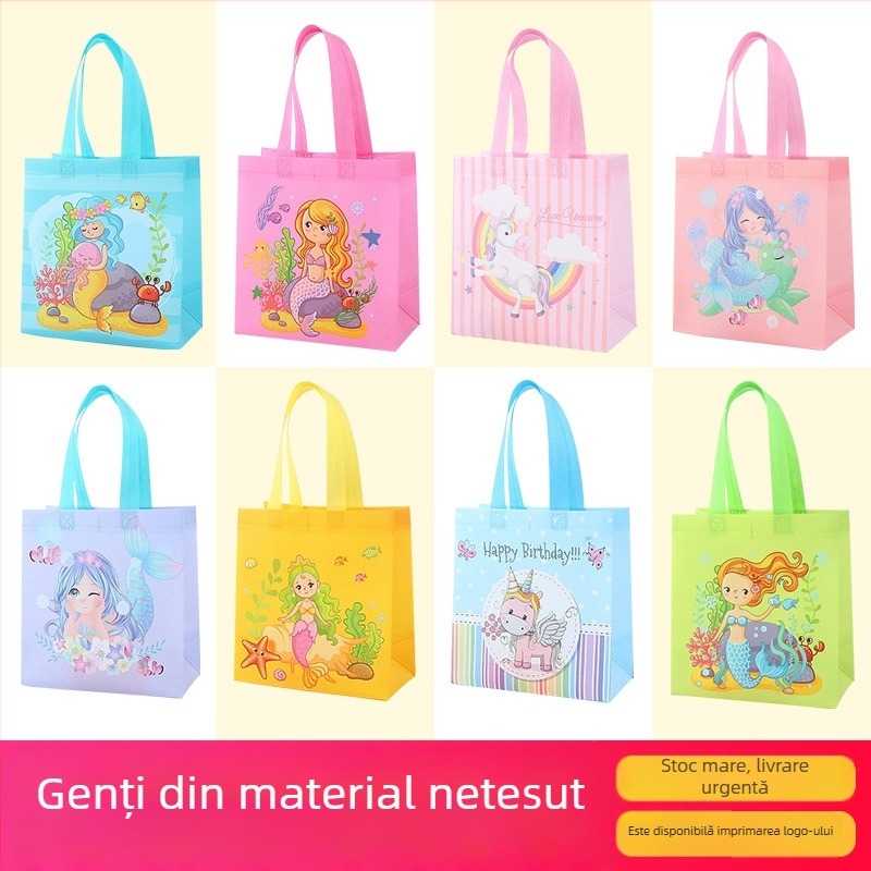 Geantă din material nețesut cu design cartoon – geantă cadou personalizată pentru bomboane de ziua de naștere, laminată