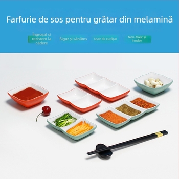 Farfurie pătrată din melamină pentru sosuri și condimente, cu două sau trei compartimente, pentru restaurante