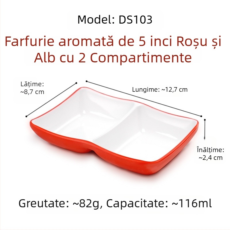 Farfurie pătrată din melamină pentru sosuri și condimente, cu două sau trei compartimente, pentru restaurante