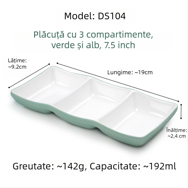 Farfurie pătrată din melamină pentru sosuri și condimente, cu două sau trei compartimente, pentru restaurante