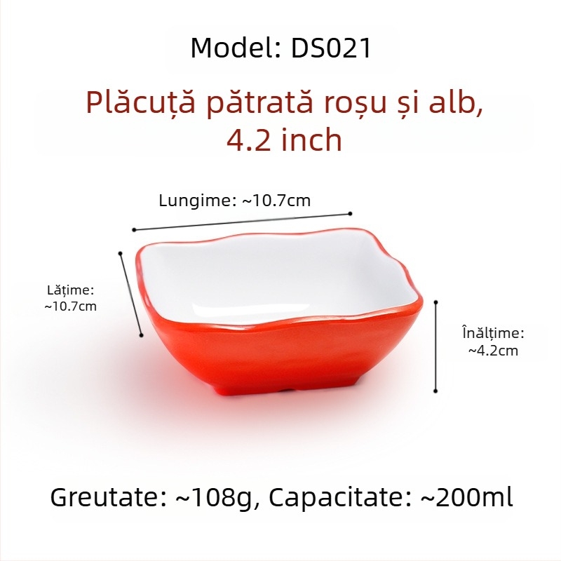 Farfurie pătrată din melamină pentru sosuri și condimente, cu două sau trei compartimente, pentru restaurante