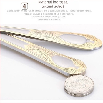 Set din trei piese: cuțit, furculiță și lingură, din oțel inoxidabil, stil european, design retro