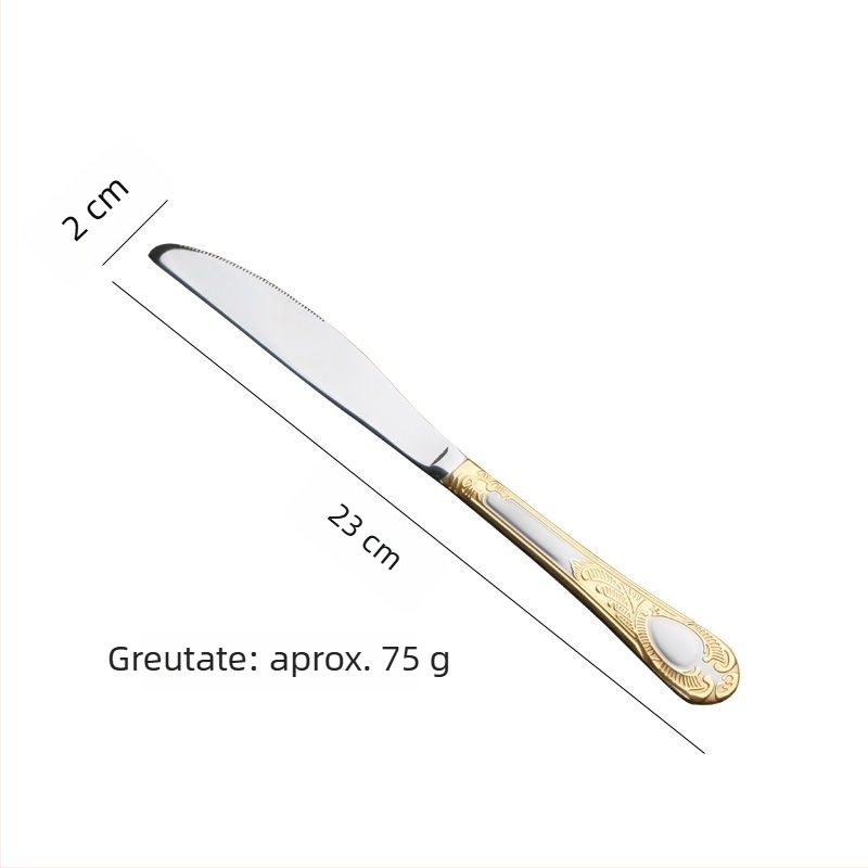 Set din trei piese: cuțit, furculiță și lingură, din oțel inoxidabil, stil european, design retro