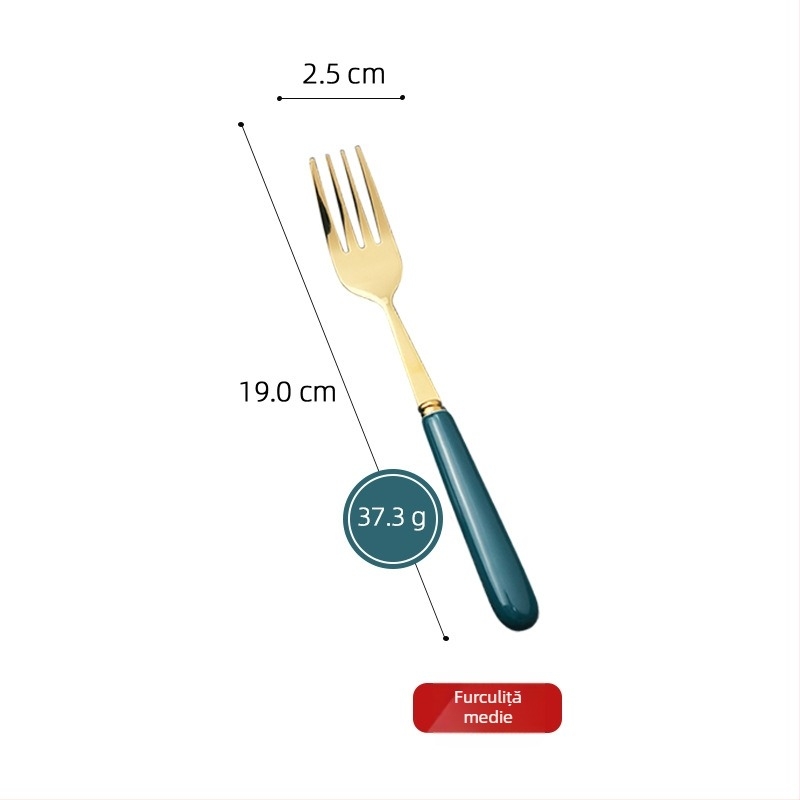 Set Nordic din ceramică și oțel inoxidabil: cuțit, furculiță, lingură și bețișoare, pentru utilizare acasă și în restaurant.
