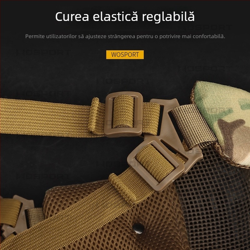 WOSPORT Mască cu dinți de lup — versiune îmbunătățită pentru protecție CS în ciclism, mască tactică cu sârmă dublă din oțel