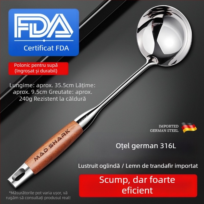 Set spatulă și lingură cu mâner din lemn de trandafir, din oțel inoxidabil, cu lingură cu sita și suport pentru ustensile de bucătărie