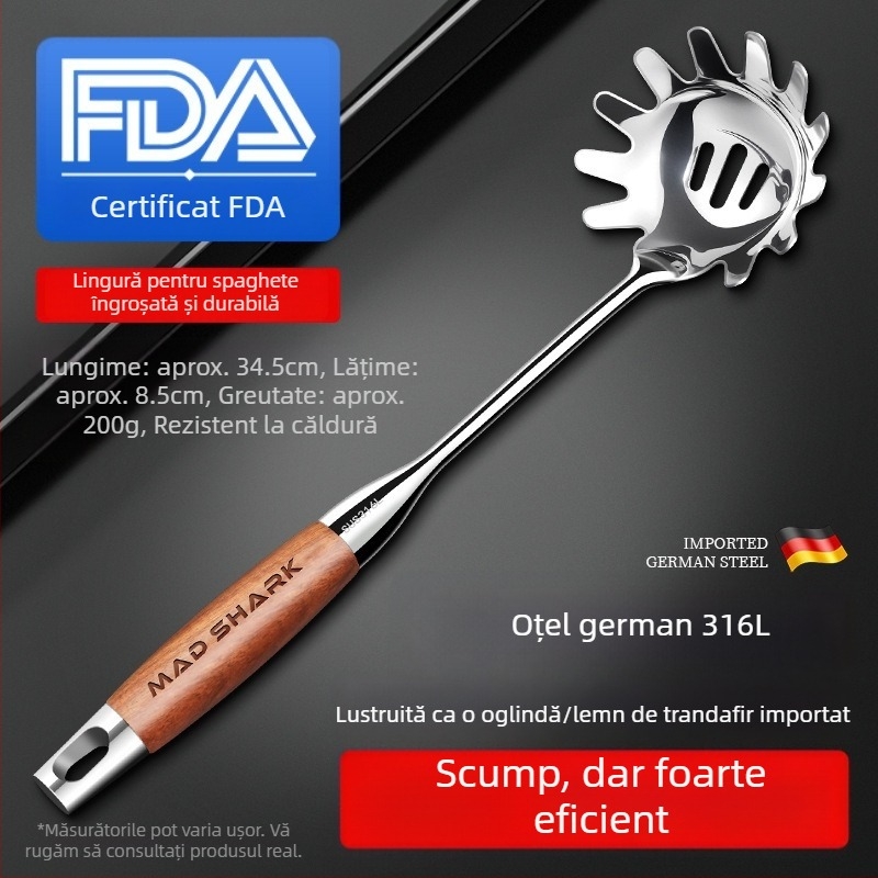 Set spatulă și lingură cu mâner din lemn de trandafir, din oțel inoxidabil, cu lingură cu sita și suport pentru ustensile de bucătărie
