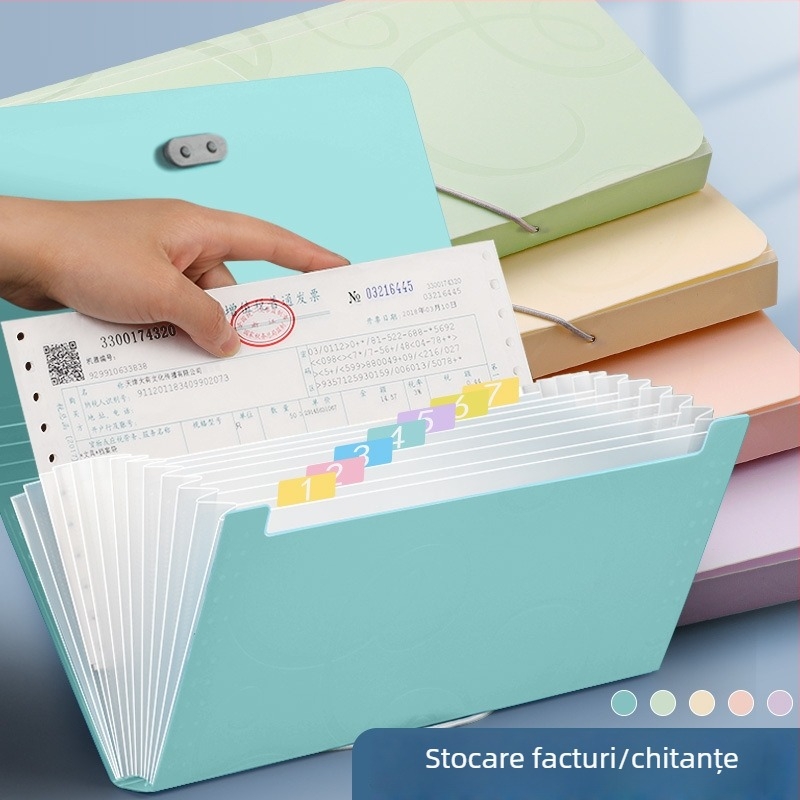 Organizator A6 tip acordeon cu compartimente multiple pentru facturi, geantă B6 multifuncțională pentru chitanțe și documente, dimensiune mică