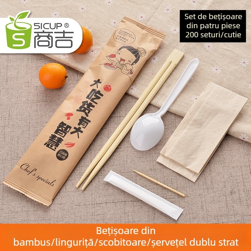 Shang Ji bețișoare de unică folosință din bambus, set de patru piese pentru restaurante și catering