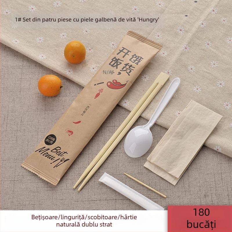 Shang Ji bețișoare de unică folosință din bambus, set de patru piese pentru restaurante și catering