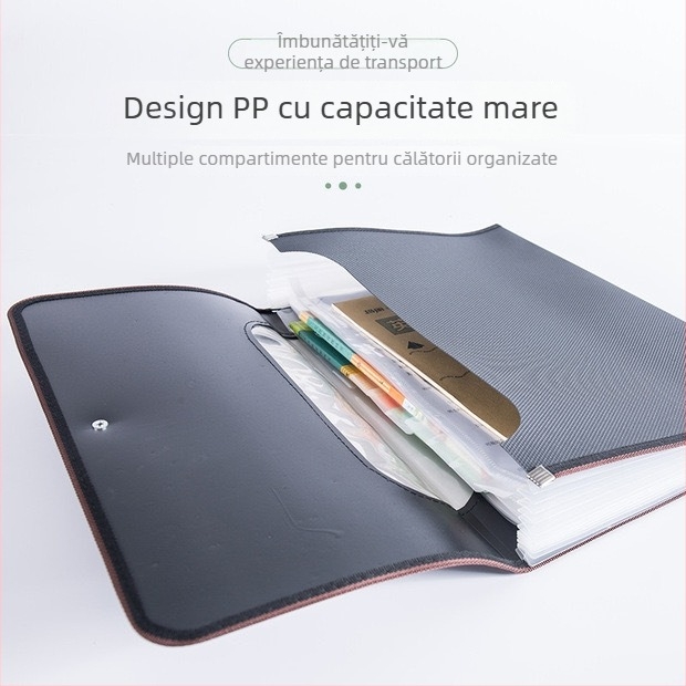 Mapă acordeon A4 cu compartimente multiple și foi de inserție, pentru documente și lucrări