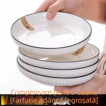 Farfurii ceramice de masă și boluri adânci pentru supă, cu textură plutitoare, stil nordic minimalist