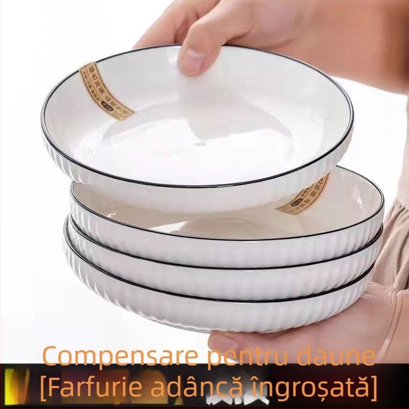 Farfurii ceramice de masă și boluri adânci pentru supă, cu textură plutitoare, stil nordic minimalist