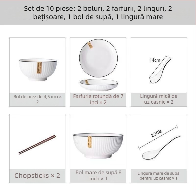 Farfurii ceramice de masă și boluri adânci pentru supă, cu textură plutitoare, stil nordic minimalist