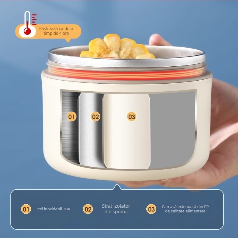 Cutie de prânz izolată din oțel inoxidabil 304 pentru o persoană, cu bol pentru supă, etanșă, încălzibilă, stil japonez Bento