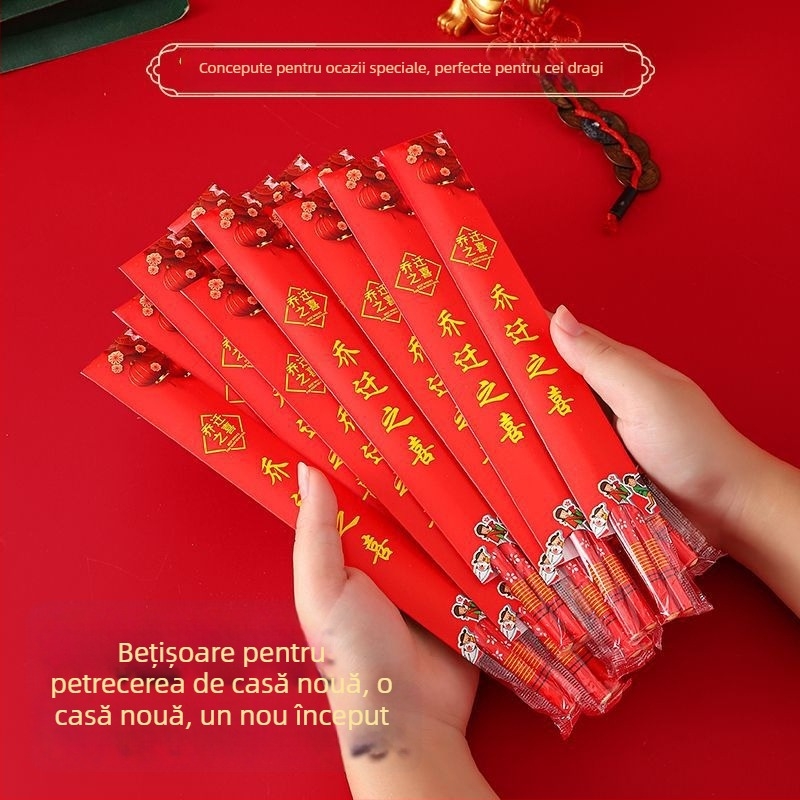 Bețișoare de unică folosință din bambus, cu capac de hârtie, ambalate individual, lux, lungi și groase, pentru nunți, casă nouă, zile de naștere și sărbători de Lună plină