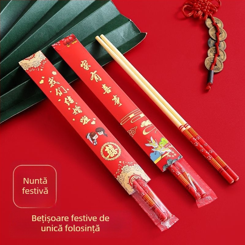 Bețișoare de unică folosință din bambus, cu capac de hârtie, ambalate individual, lux, lungi și groase, pentru nunți, casă nouă, zile de naștere și sărbători de Lună plină