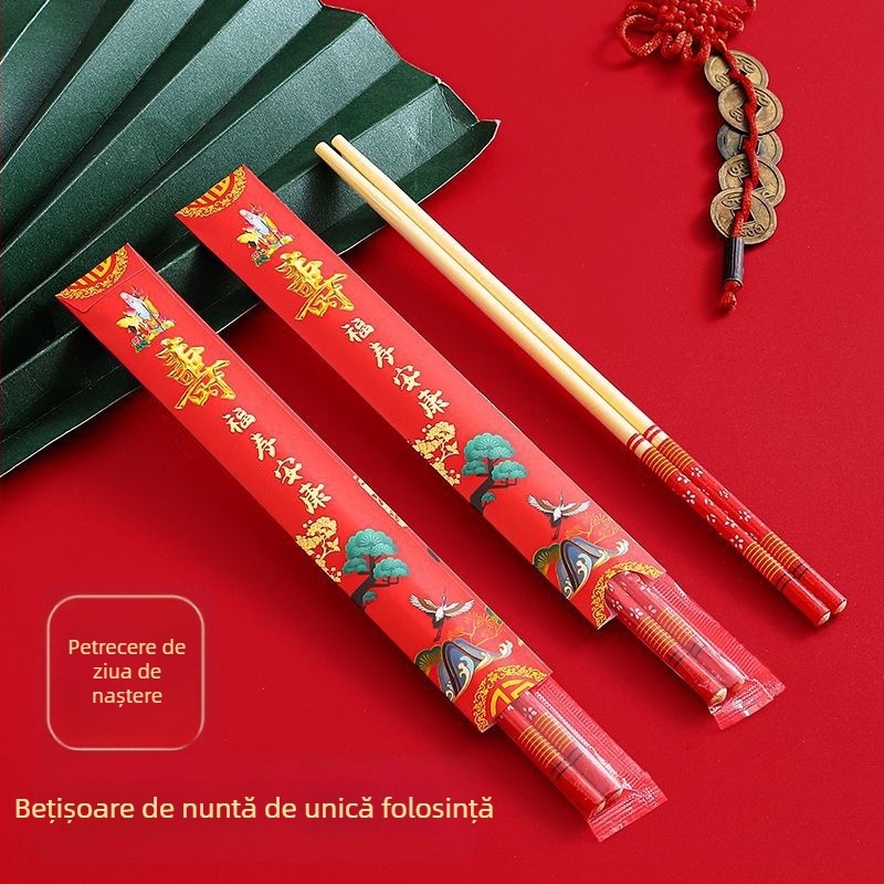 Bețișoare de unică folosință din bambus, cu capac de hârtie, ambalate individual, lux, lungi și groase, pentru nunți, casă nouă, zile de naștere și sărbători de Lună plină