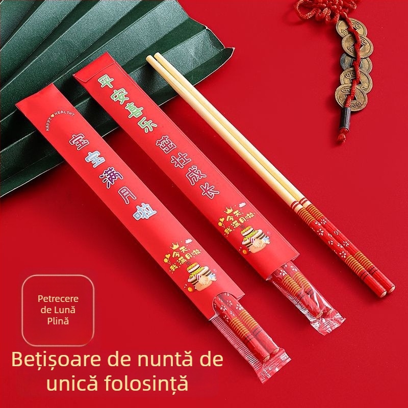 Bețișoare de unică folosință din bambus, cu capac de hârtie, ambalate individual, lux, lungi și groase, pentru nunți, casă nouă, zile de naștere și sărbători de Lună plină