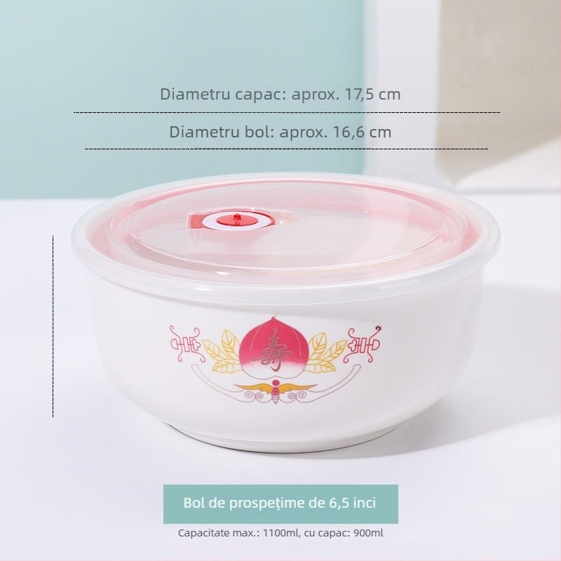 Bol ceramic pentru păstrarea prospețimii, bol pentru tăiței instant, cutie de prânz compatibilă cu microunde, capac, recipient pentru fructe, mare 800–1000 ml