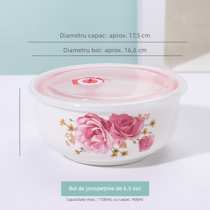 Bol ceramic pentru păstrarea prospețimii, bol pentru tăiței instant, cutie de prânz compatibilă cu microunde, capac, recipient pentru fructe, mare 800–1000 ml