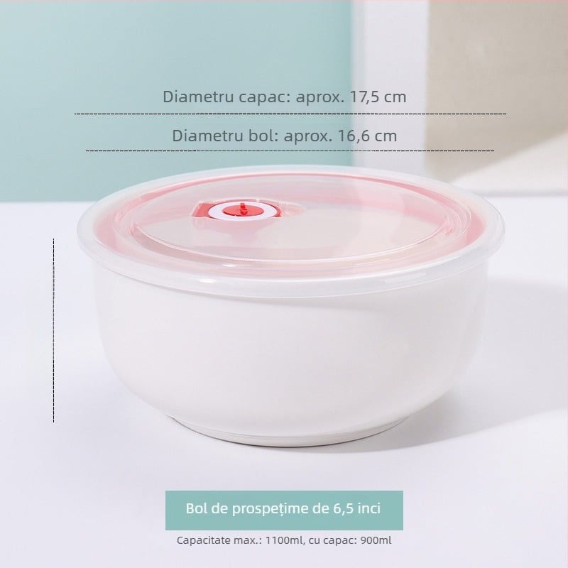 Bol ceramic pentru păstrarea prospețimii, bol pentru tăiței instant, cutie de prânz compatibilă cu microunde, capac, recipient pentru fructe, mare 800–1000 ml