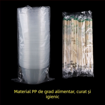 Set de unică folosință cu bol și bețișoare pentru banchet de nuntă; bol din plastic transparent, îngroșat, cu bețișoare