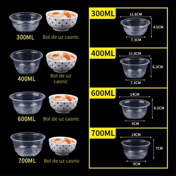 Set de unică folosință cu bol și bețișoare pentru banchet de nuntă; bol din plastic transparent, îngroșat, cu bețișoare
