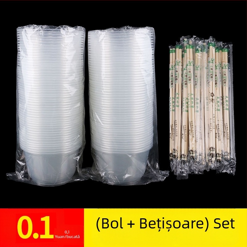 Set de unică folosință cu bol și bețișoare pentru banchet de nuntă; bol din plastic transparent, îngroșat, cu bețișoare
