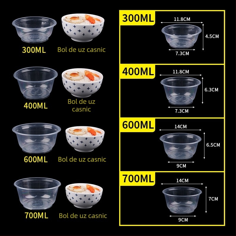 Set de unică folosință cu bol și bețișoare pentru banchet de nuntă; bol din plastic transparent, îngroșat, cu bețișoare