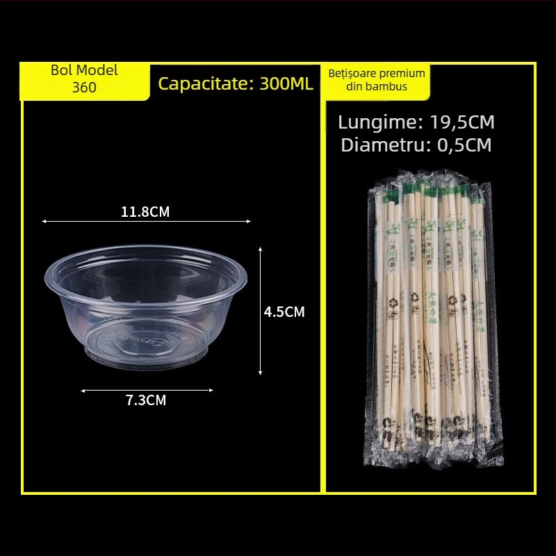 Set de unică folosință cu bol și bețișoare pentru banchet de nuntă; bol din plastic transparent, îngroșat, cu bețișoare
