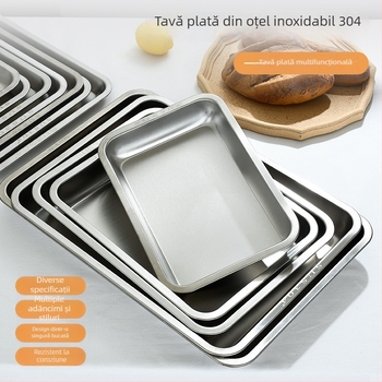 Tavă din oțel inoxidabil 304, cu fund plat, pătrată, îngroșată pentru uz comercial, ideală pentru aburirea orezului și gătirea la grătar în bucătăria de acasă