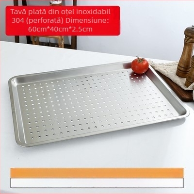 Tavă din oțel inoxidabil 304, cu fund plat, pătrată, îngroșată pentru uz comercial, ideală pentru aburirea orezului și gătirea la grătar în bucătăria de acasă