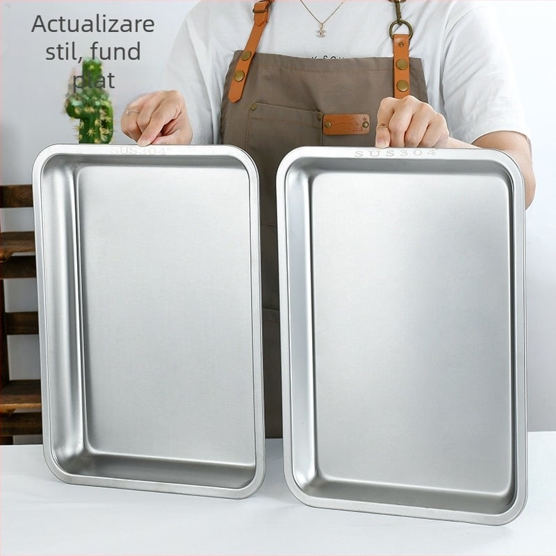 Tavă din oțel inoxidabil 304, cu fund plat, pătrată, îngroșată pentru uz comercial, ideală pentru aburirea orezului și gătirea la grătar în bucătăria de acasă