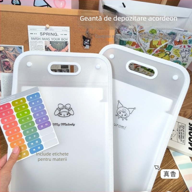 Sanrio organizator de hârtie A4, dosar vertical tip acordeon, portabil, cu mai multe compartimente, în stil desen animat
