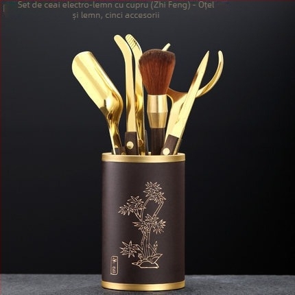 Set pentru ceremonia ceaiului: șase domni și accesorii pentru ceai, clește pentru ceai, ac pentru ceai, cuțit pentru ceai și alte unelte de preparare.