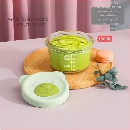 Cutie pentru hrana bebelușilor pentru gătit la aburi și încălzire în microunde, cu scară de măsurare, spațiu de depozitare gustări, sub 300 ml