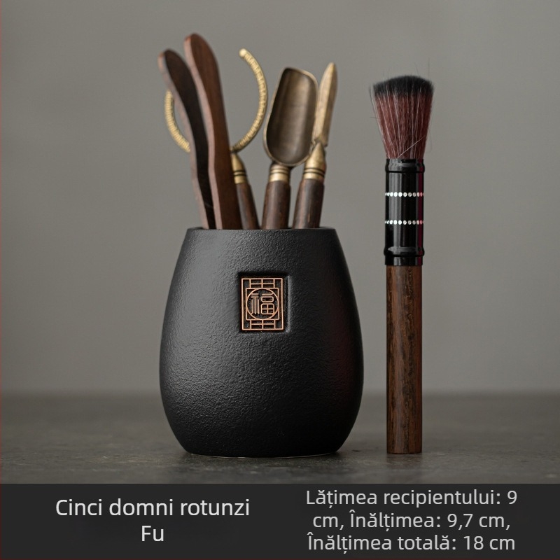 Set pentru ceremonia ceaiului din ceramică neagră, șase piese