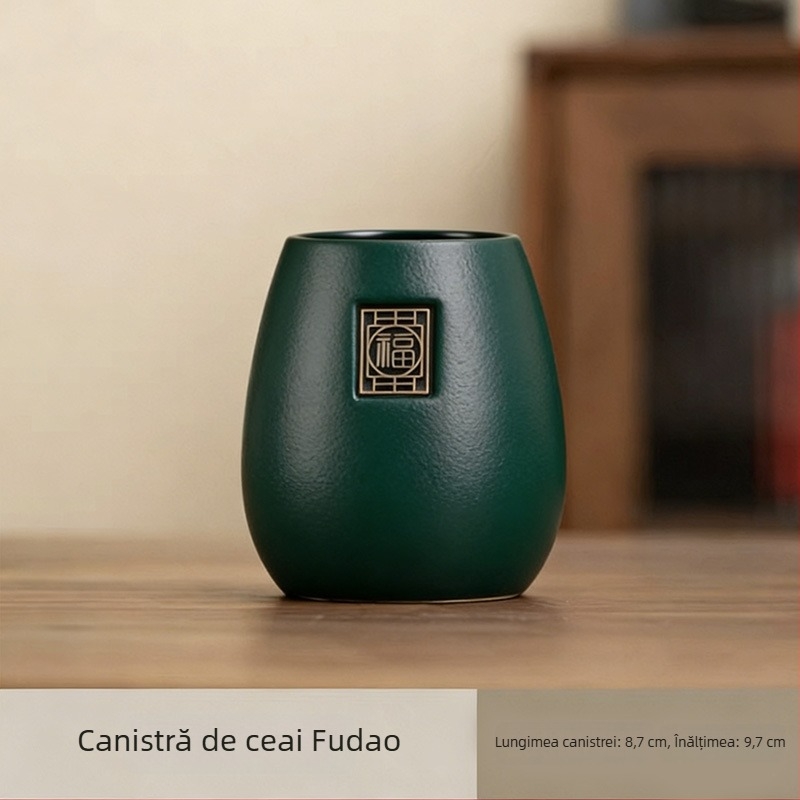 Set pentru ceremonia ceaiului din ceramică neagră, șase piese