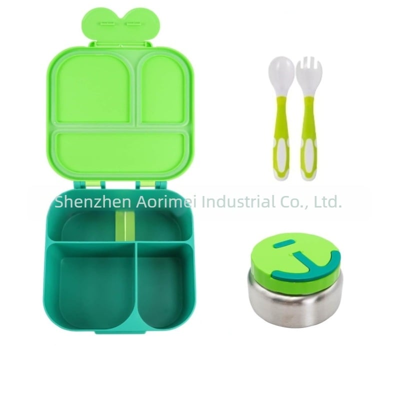 Cutie de prânz izolată pentru copii, cu patru compartimente, PP material, formă dreptunghiulară, compatibilă cu cuptorul cu microunde, 1–2 L, design modern simplu