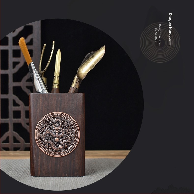Set ceremonie ceai Six Gentlemen din lemn de abanos și lemn solid Huali, accesorii Kung Fu pentru uz casnic, include perie de ceai, cuțit de ceai și clip pentru ceai, decor de masă.