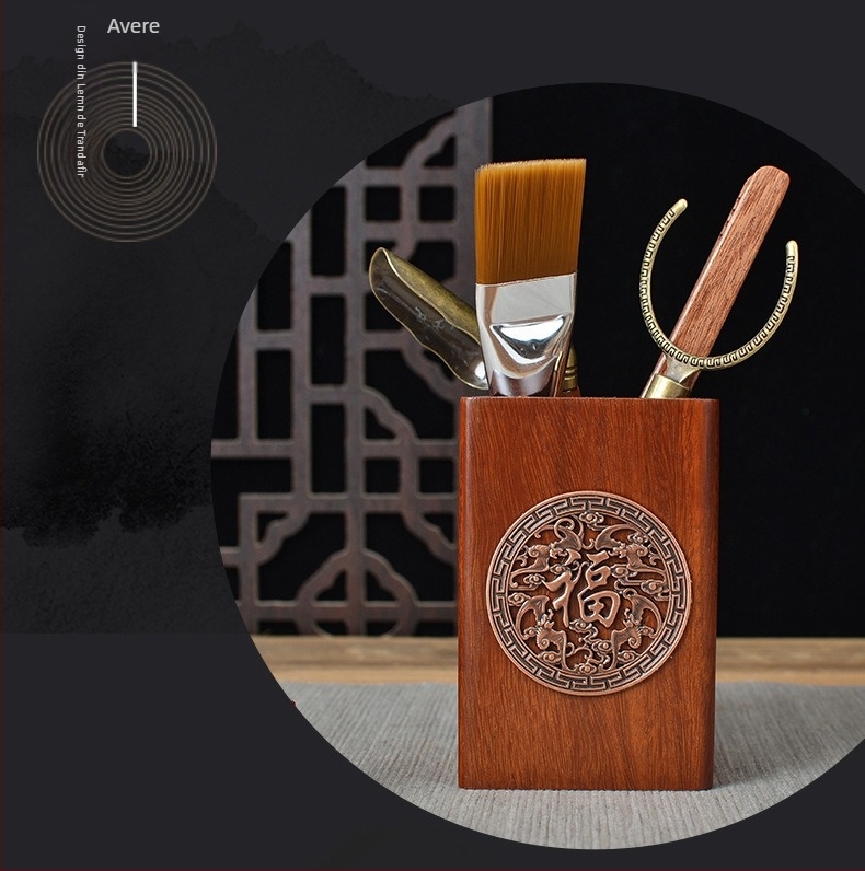 Set ceremonie ceai Six Gentlemen din lemn de abanos și lemn solid Huali, accesorii Kung Fu pentru uz casnic, include perie de ceai, cuțit de ceai și clip pentru ceai, decor de masă.