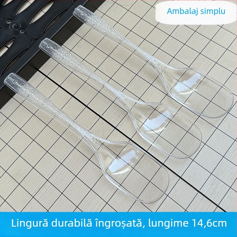 Lingură de plastic de unică folosință, ambalată individual, pentru desert, supă și terci; vârf cioc de rață, stil coreean