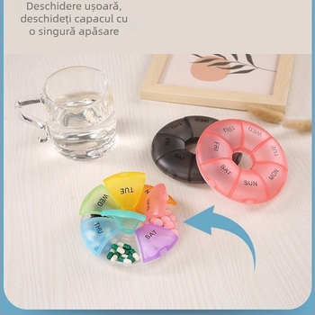 Organizator colorat pentru medicamente de 7 zile, capacitate mare, portabil, din plastic, cu compartimente divizate și protecție împotriva umezelii