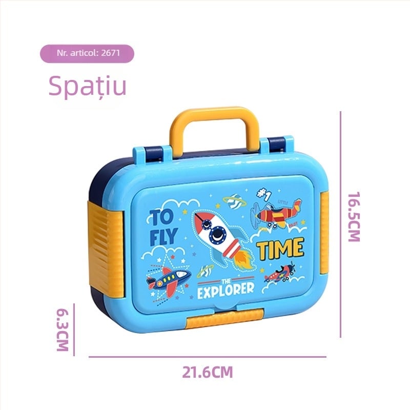 Cutie pentru prânz cu design desen animat, izolație completă, din PP+304 oțel inoxidabil, compartimente separate și lingură pliabilă