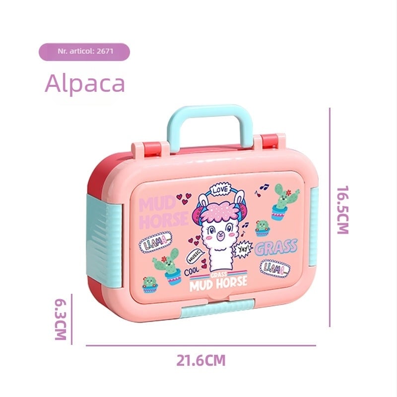 Cutie pentru prânz cu design desen animat, izolație completă, din PP+304 oțel inoxidabil, compartimente separate și lingură pliabilă