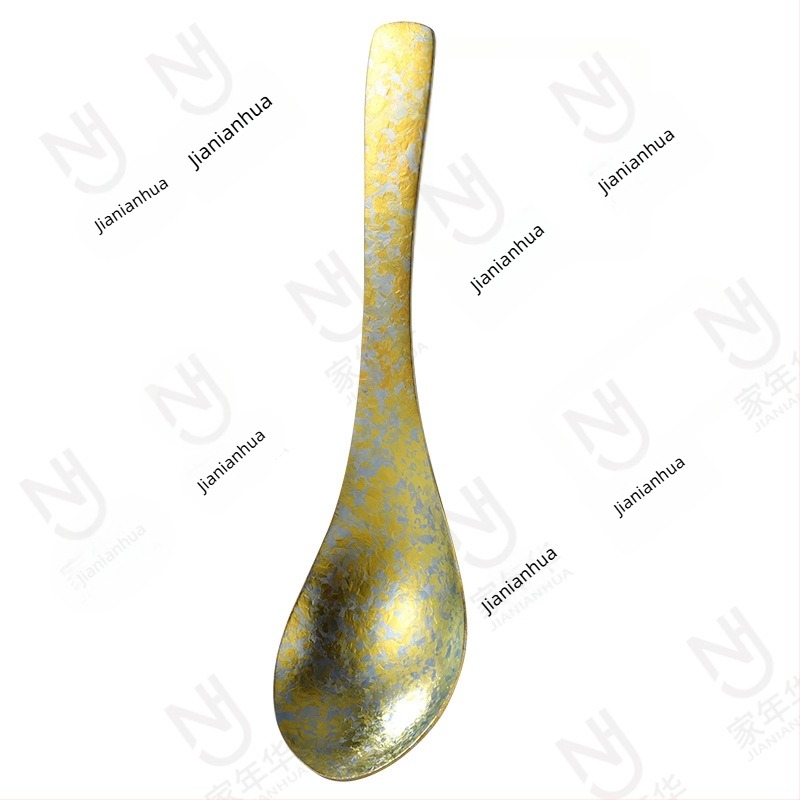 Lingură din titan pur, stil ușor lux pentru uz casnic, cu două straturi, fără acoperire, lingură de orez cu design Ice Flower, pentru camping în aer liber, anti-cădere, mică