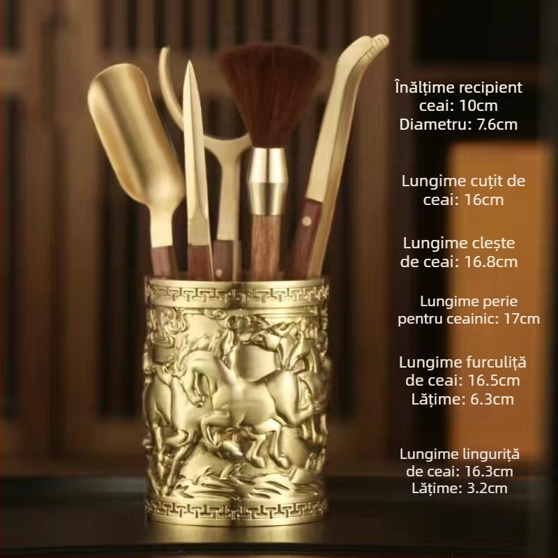 Set Kung Fu pentru ceai, șase piese pentru ceremonia ceaiului, include clește pentru ceai, tub, cuțit și suport pentru ceașcă